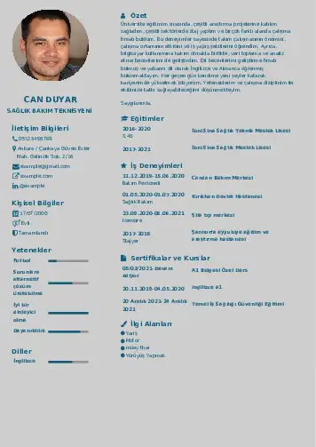 Hasta Bakıcı Cv Örnekleri cv indir